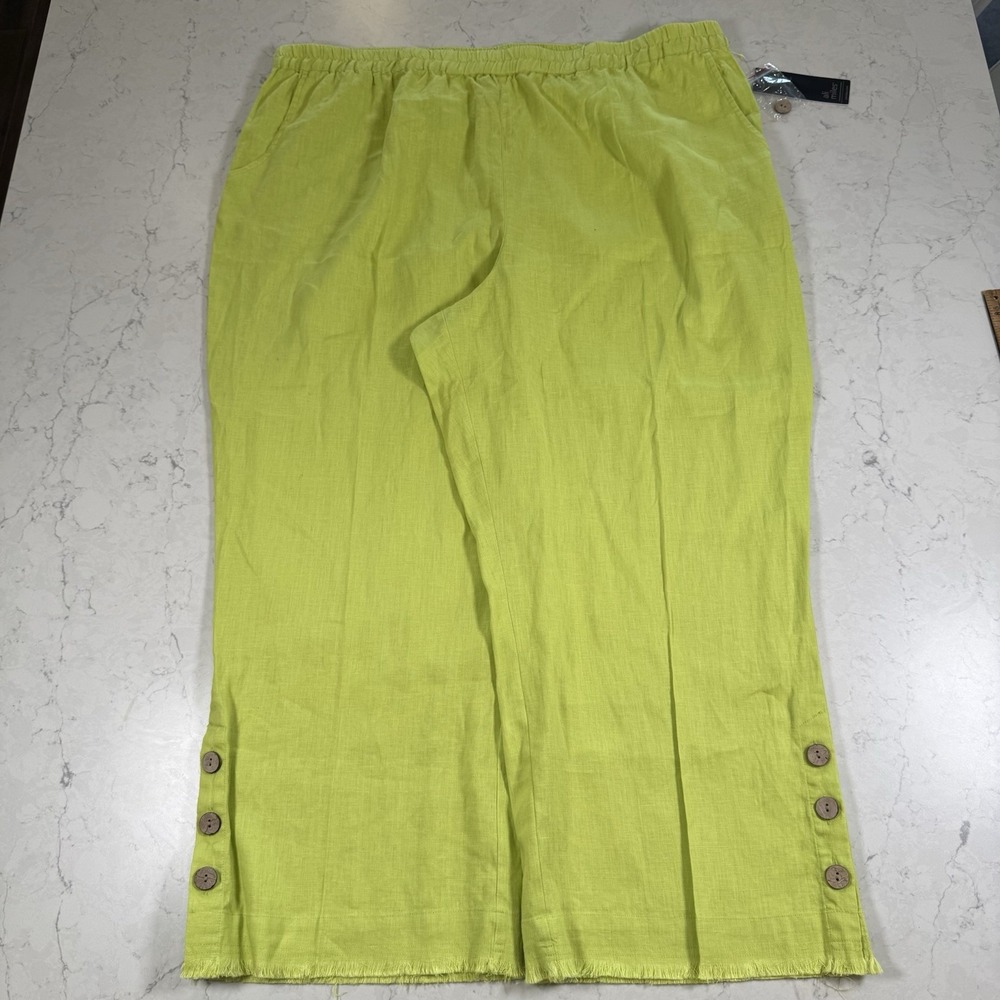 Ali Miles Lime Womens Cropped Linen Blend Pockets Wide Leg Artsy Fringe Pants 2X - Picture 3 of 16